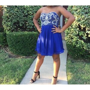 My Michelle Blue and Silver Strapless Dress